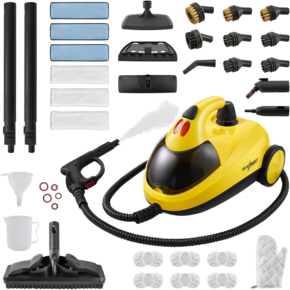 Steambot Steam Cleaner with 37-Pieces Powerful 302°F Steam Multipurpose Portable Steamer with 2L large water tank for cleaning Floors, Cars, Tiles, and Grout. Chemical-Free Disinfect and Kill 99.9% of Bacteria and Viruses.