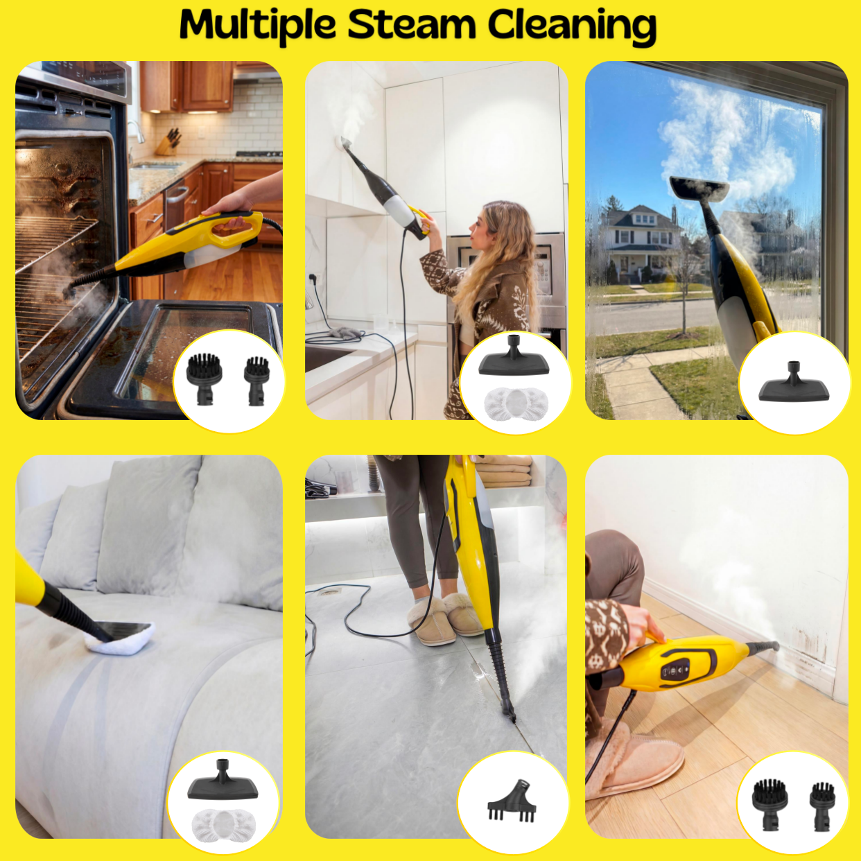 STEAMBOT Steam & Scrub Mop with Detachable Handheld Cleaner, 2-in-1 Spinning Floor Steamer with Multipurpose Accessories for Tile, Grout, Upholstery, Window & Car Detailing, XL Water Tank