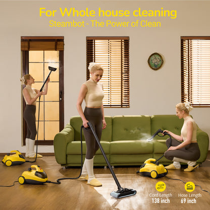 Steambot Steam Cleaner with 28-Pieces 302°F Steam Powerful Multipurpose Portable Steamer with 2L large water tank for cleaning Floors, Cars, Tiles, and Grout. Chemical-Free Disinfect and Kill 99.9% of Bacteria and Viruses.