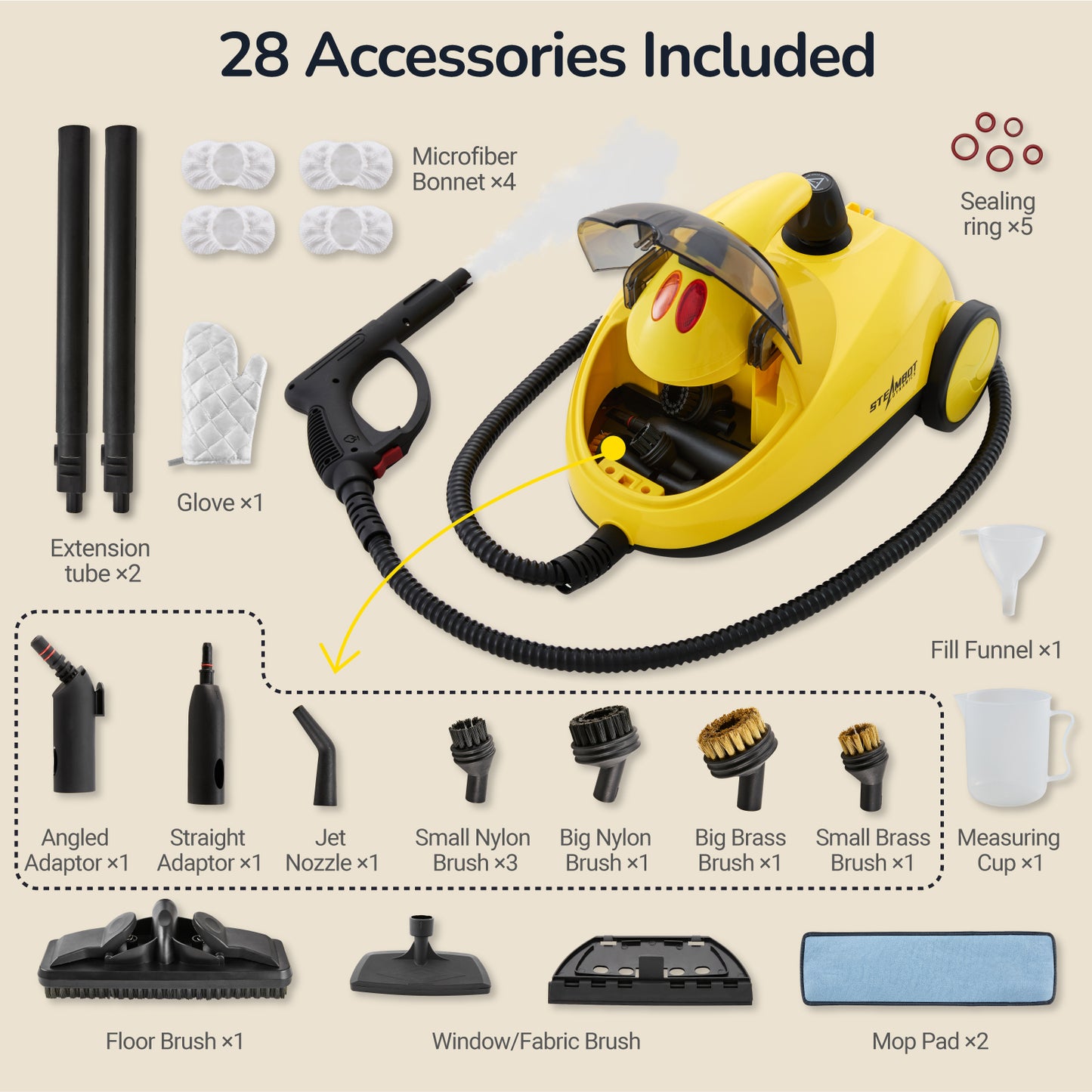 Steambot Steam Cleaner with 28-Pieces 302°F Steam Powerful Multipurpose Portable Steamer with 2L large water tank for cleaning Floors, Cars, Tiles, and Grout. Chemical-Free Disinfect and Kill 99.9% of Bacteria and Viruses.