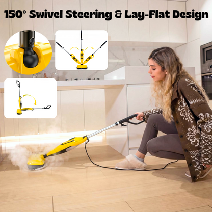 STEAMBOT Steam & Scrub Mop with Detachable Handheld Cleaner, 2-in-1 Spinning Floor Steamer with Multipurpose Accessories for Tile, Grout, Upholstery, Window & Car Detailing, XL Water Tank