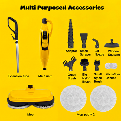 STEAMBOT Steam & Scrub Mop with Detachable Handheld Cleaner, 2-in-1 Spinning Floor Steamer with Multipurpose Accessories for Tile, Grout, Upholstery, Window & Car Detailing, XL Water Tank