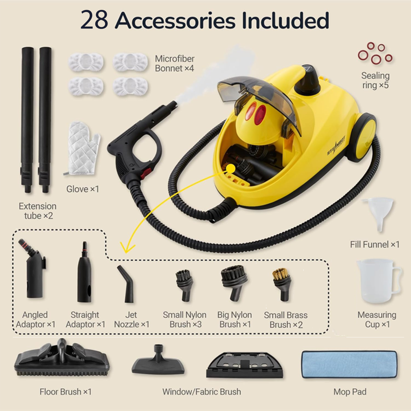 Steambot Steam Cleaner with 28-Pieces Powerful 302°F Steam Multipurpose Portable Steamer with 2L large water tank for cleaning Floors, Cars, Tiles, and Grout. Chemical-Free Disinfect and Kill 99.9% of Bacteria and Viruses.