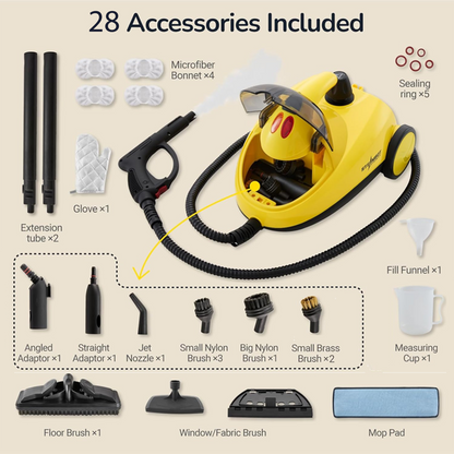 Steambot Steam Cleaner with 28-Pieces Powerful 302°F Steam Multipurpose Portable Steamer with 2L large water tank for cleaning Floors, Cars, Tiles, and Grout. Chemical-Free Disinfect and Kill 99.9% of Bacteria and Viruses.